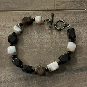 Lovely artisan made black agate ? bracelet- a little over 7” long.